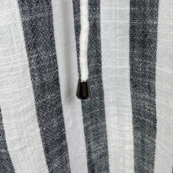 209 wst 38 Linen Cotton Top White Grey Stripes Drawstring Hoodie Blouse sz 6 EUC - Picture 5 of 11
